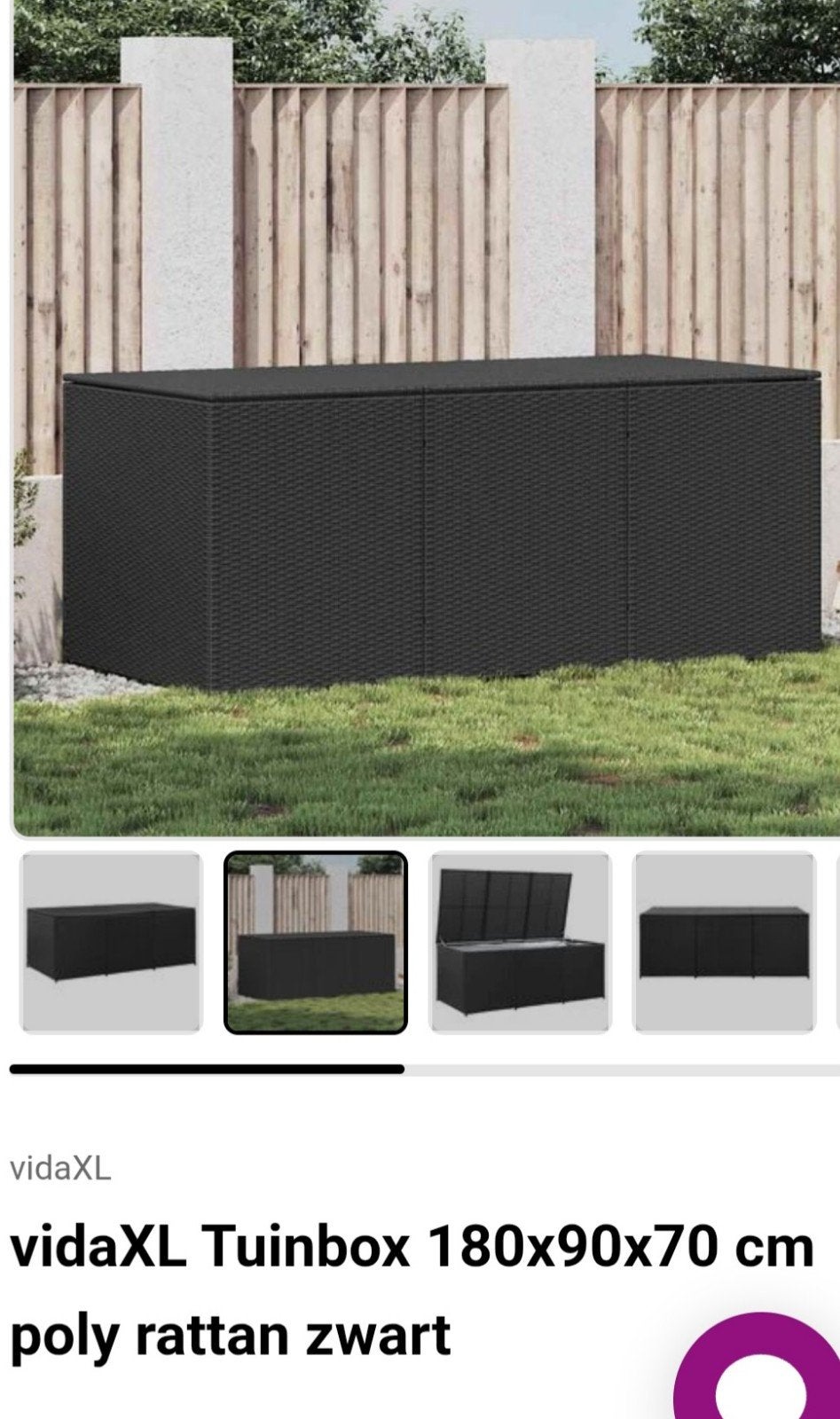Nieuwe vidaXL Tuinkussenbox 180x90x70 cm - Zwart poly rattan, Ophalen, Nieuw, 50 tot 100 cm, Minder dan 50 cm