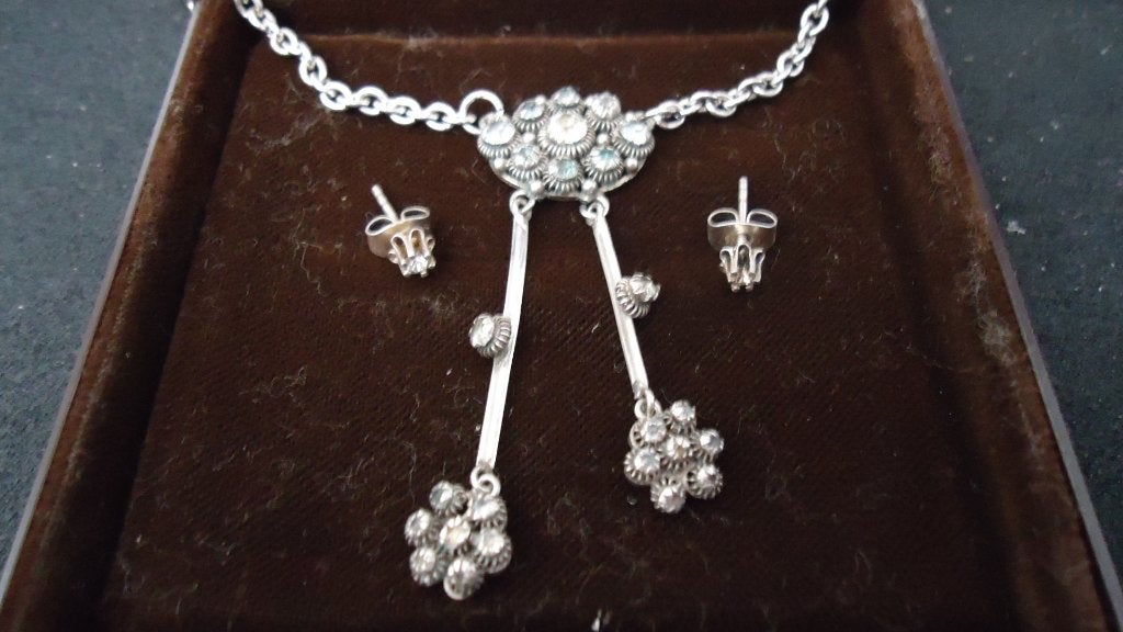 Antiek zilver ketting met 2 pampels l blauw en helder stenen, Ophalen of Verzenden, Zo goed als nieuw, Met edelsteen, Zilver