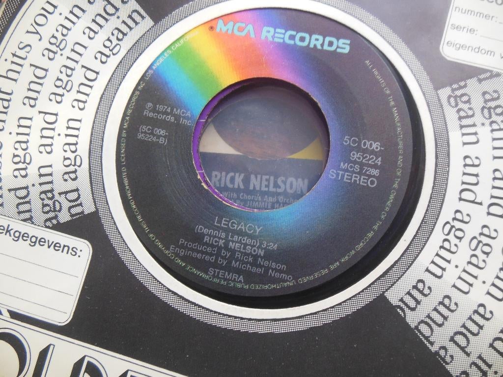 single rick nelson mca records 45rpm jukebox vinyl 7inch, Gebruikt, 7 inch, Single, Ophalen of Verzenden