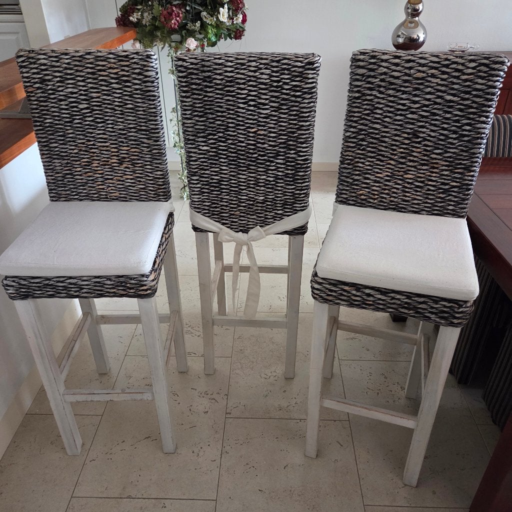 3 barstoelen landelijk, Ophalen, Gebruikt, Met voetsteun, Hout