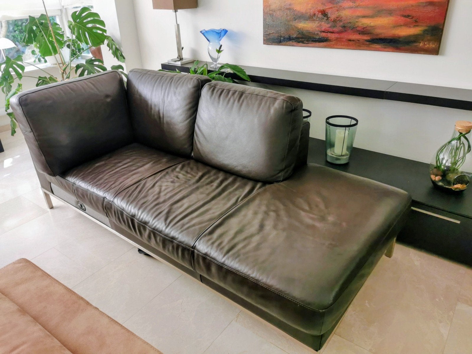 Natuzzi Leren Hoekbankdeel  bruin - Ook als Slaapbank, Ophalen, Gebruikt, 100 tot 125 cm, Tweepersoons