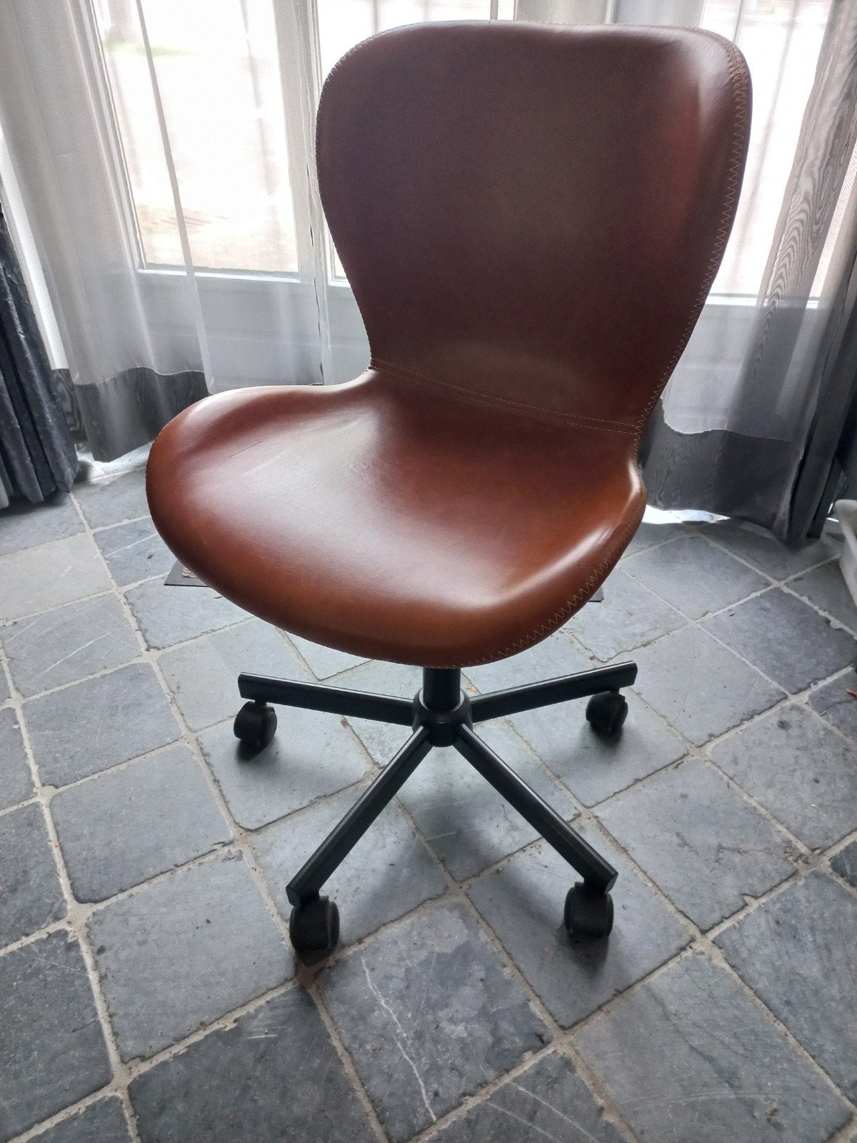 Prachtige leren draaibare bureau stoel., Ophalen, Zo goed als nieuw, Bruin