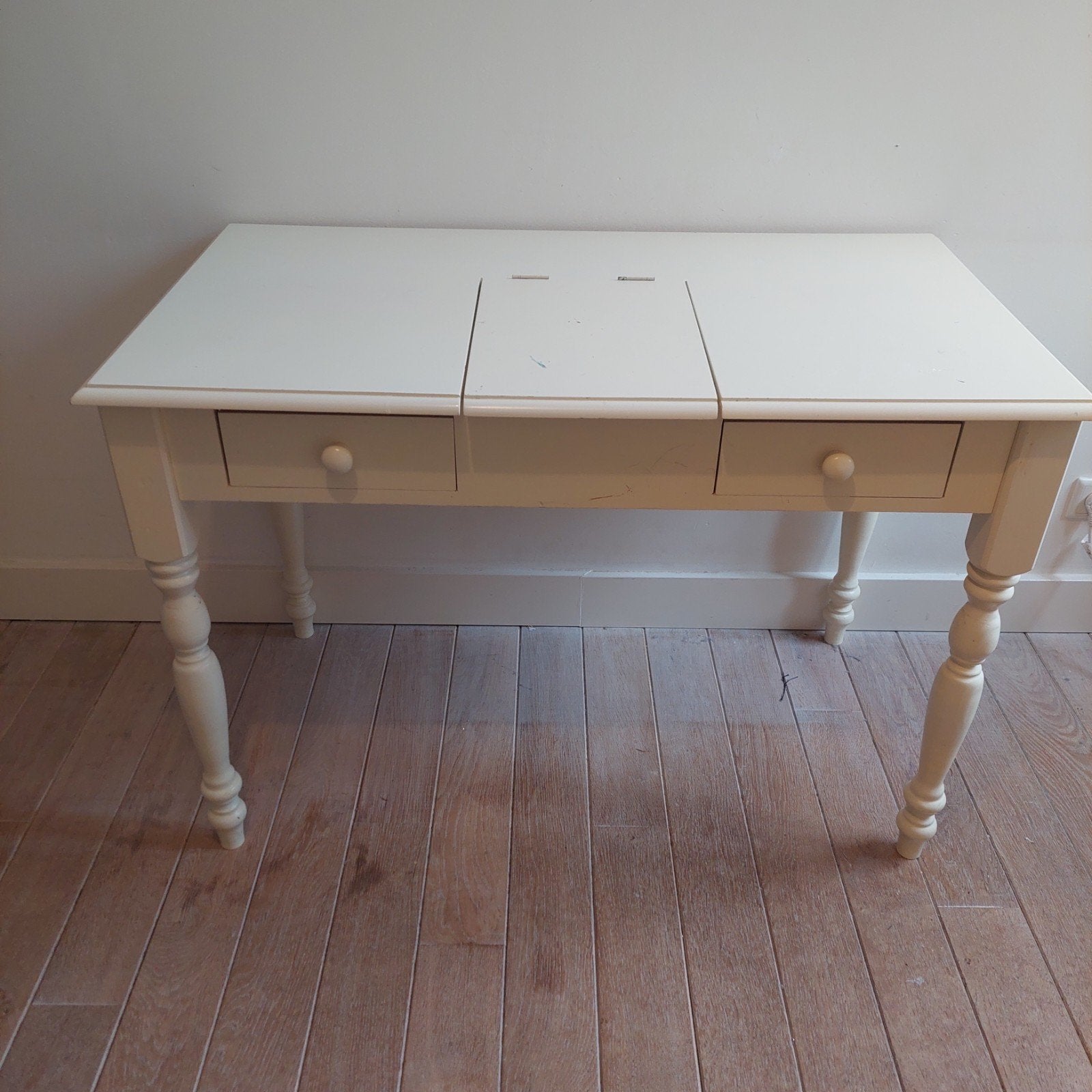 Crèmekleurige kaptafel met spiegel en lades, Ophalen, Gebruikt, Klassiek, 50 tot 100 cm