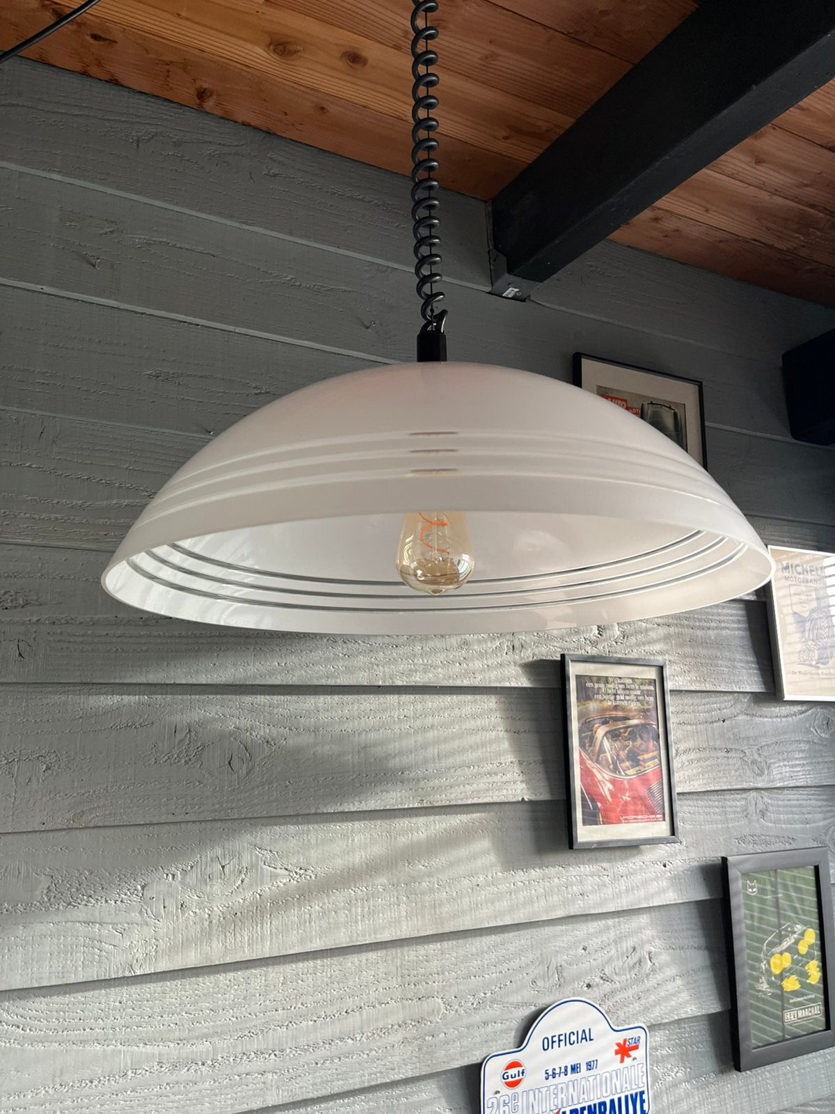 Vintage grote space age pendel hanglamp guzzini style, Kunststof, Gebruikt, Ophalen of Verzenden, 75 cm of meer