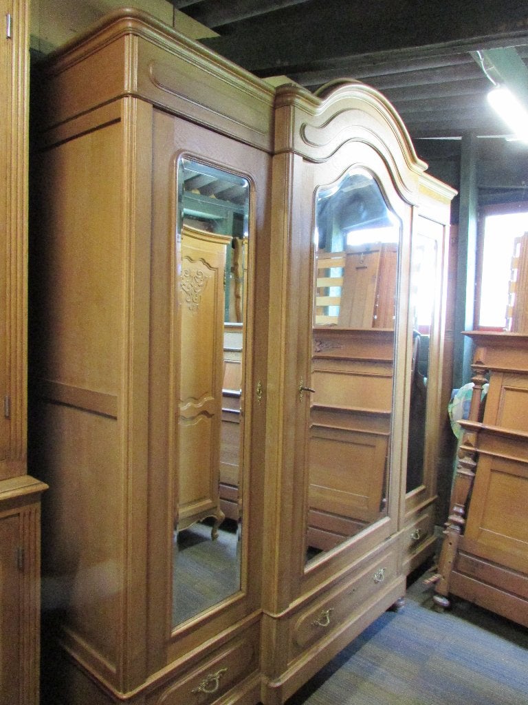 antiek eiken kleerkast linnenkast spiegeldeuren 220 cm breed, Ophalen of Verzenden