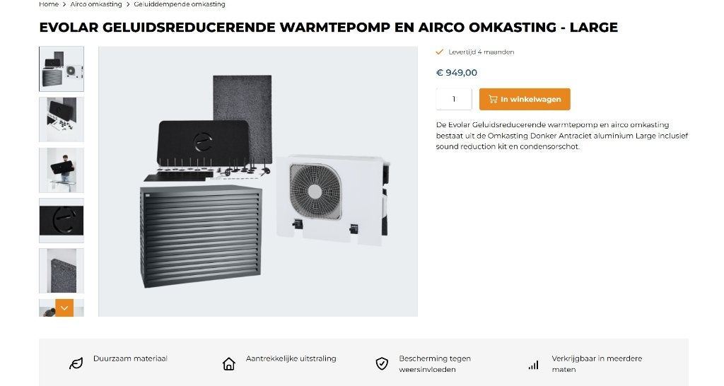 Evolar Geluidsreducerende warmtepomp en airco omkasting  L, Witgoed en Apparatuur, Airco's, Ophalen, Gebruikt, Minder dan 60 m³