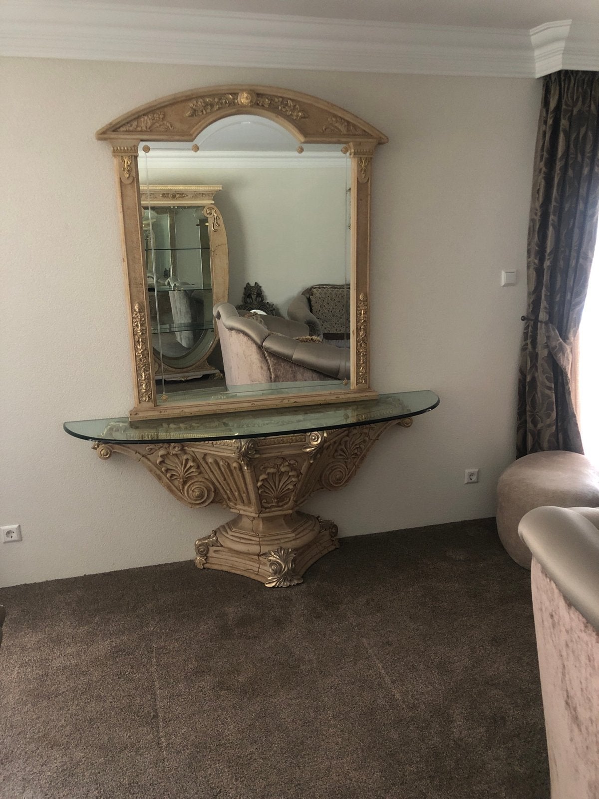 Gouden spiegel met console tafel, Gebruikt, Ophalen of Verzenden, 75 tot 100 cm, 150 tot 200 cm