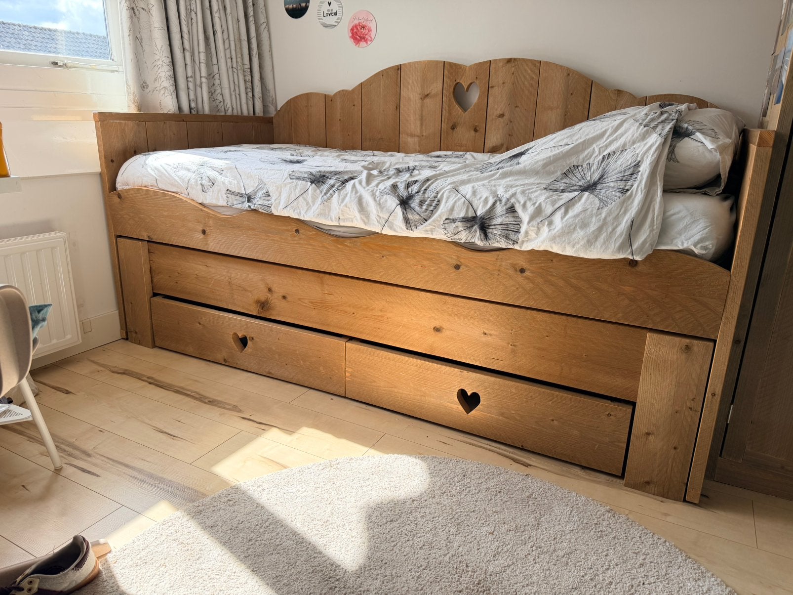 Steigerhout bed voor meiden - met uitschuif bed, Ophalen, 90 cm, Eenpersoons, Zo goed als nieuw