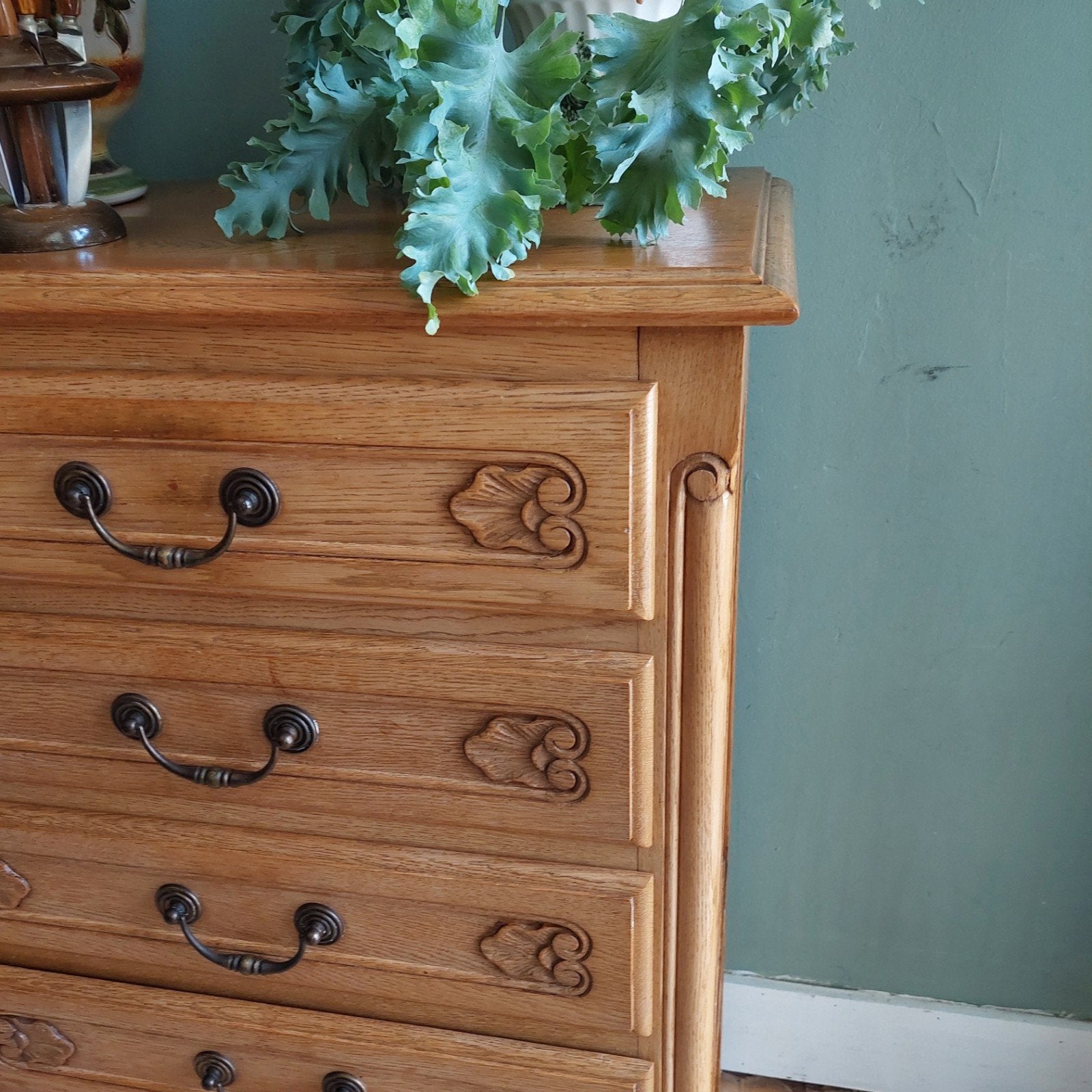Lucky Vintage Queen Anne stijl brocante hoge ladekast, Huis en Inrichting, Kasten | Ladekasten, Ophalen, ., Eikenhout, 50 tot 100 cm