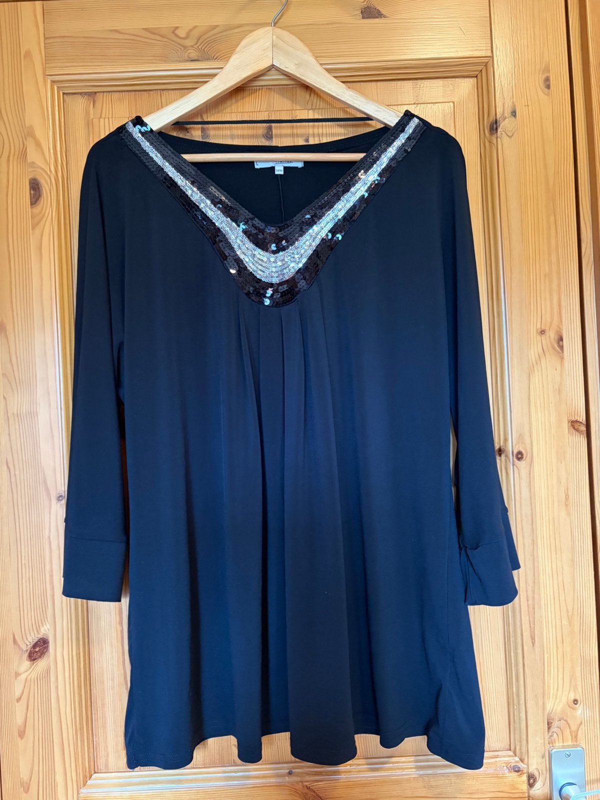 Tuniek zwart met glitter hlslijn collection limitee 54/56, Ophalen of Verzenden, Zo goed als nieuw, Zwart, Blouse of Tuniek
