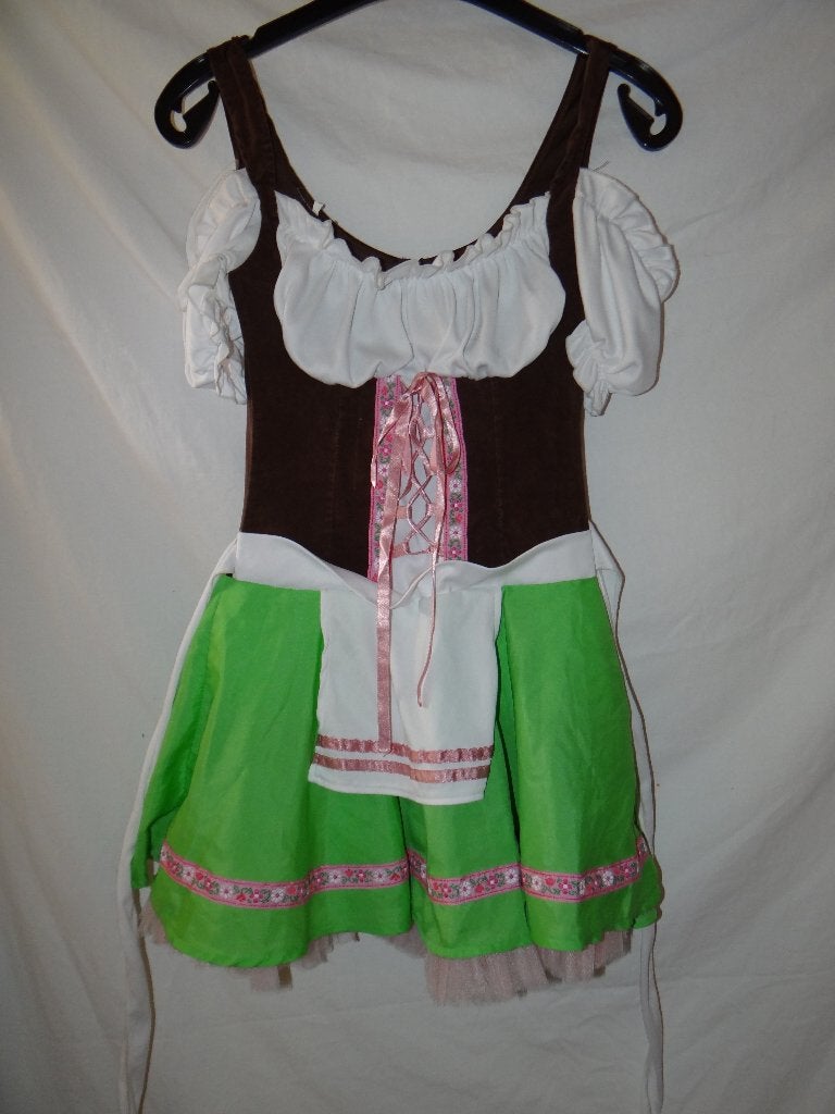 Leuke groen/wit/bruin/roze TIROLER/ALPENMEISJE/DIRNDL jurk, Kinderen en Baby's, Ophalen of Verzenden, Gebruikt, 146 t/m 152, Meisje
