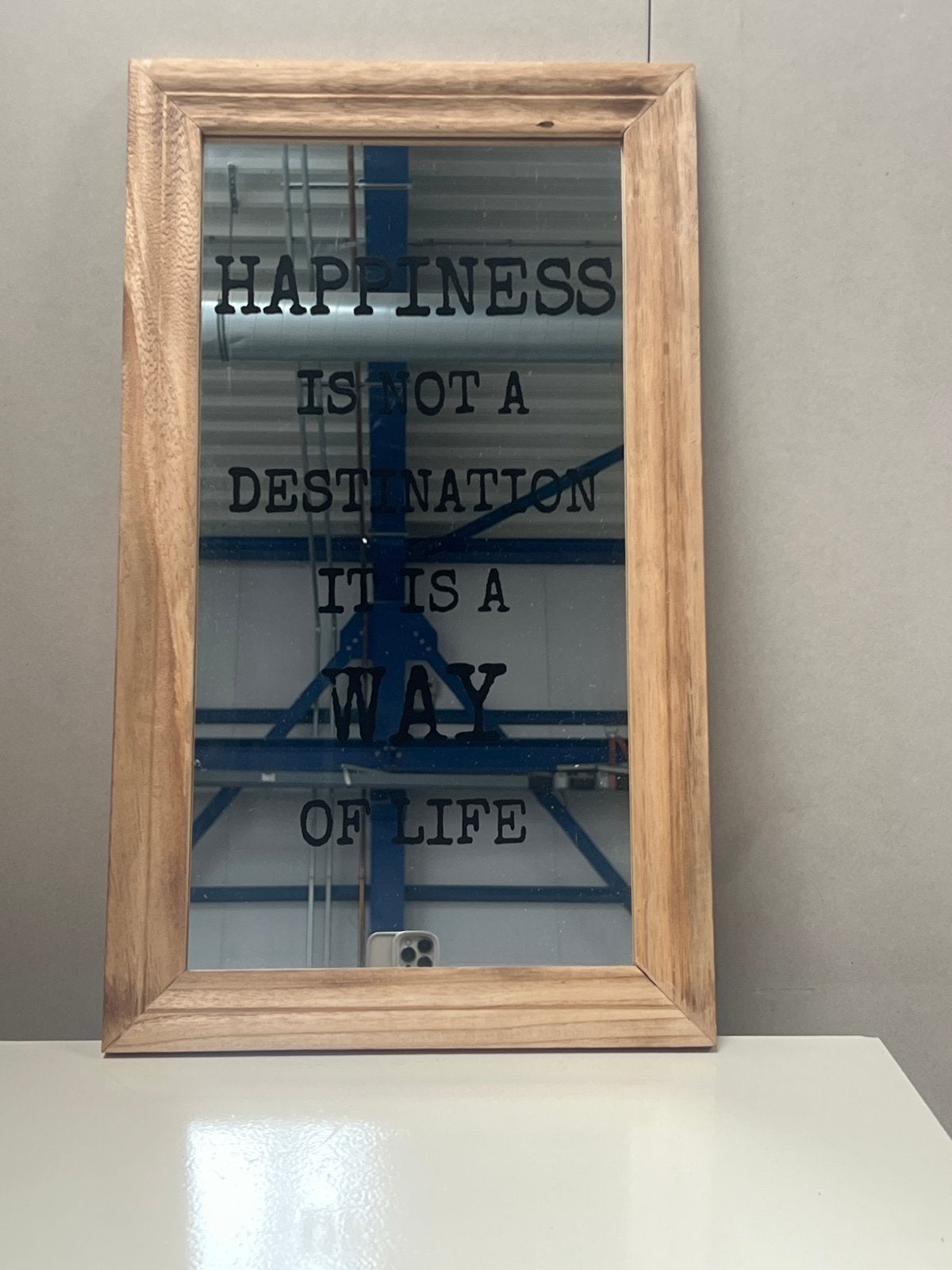 Spiegel met inspirerende tekst - 35x55 cm, Huis en Inrichting, Woonaccessoires | Spiegels, Ophalen of Verzenden, Gebruikt, Rechthoekig