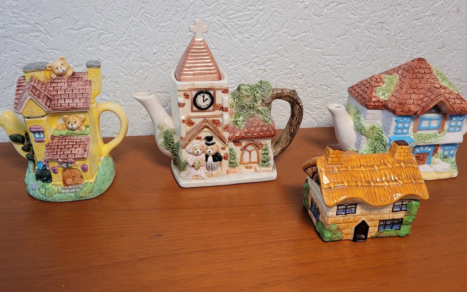 4x huisje theepot suikerpot Beswick ware beren cottage kerk, Ophalen of Verzenden