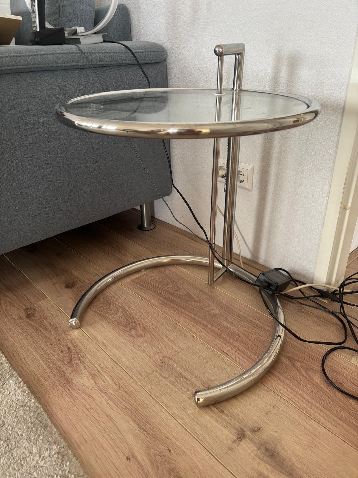 Glazen bijzettafel met chromen frame, Minder dan 55 cm, Gebruikt, Rond, Glas