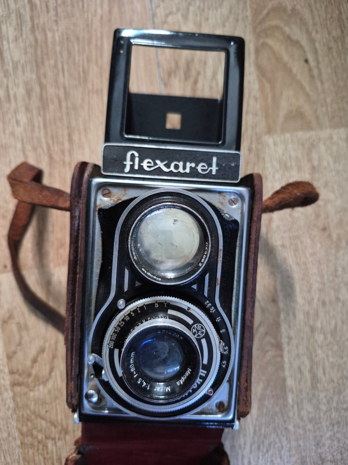 Vintage Flexaret camera met leren tasje, Ophalen of Verzenden, Gebruikt, Spiegelreflex, Overige Merken