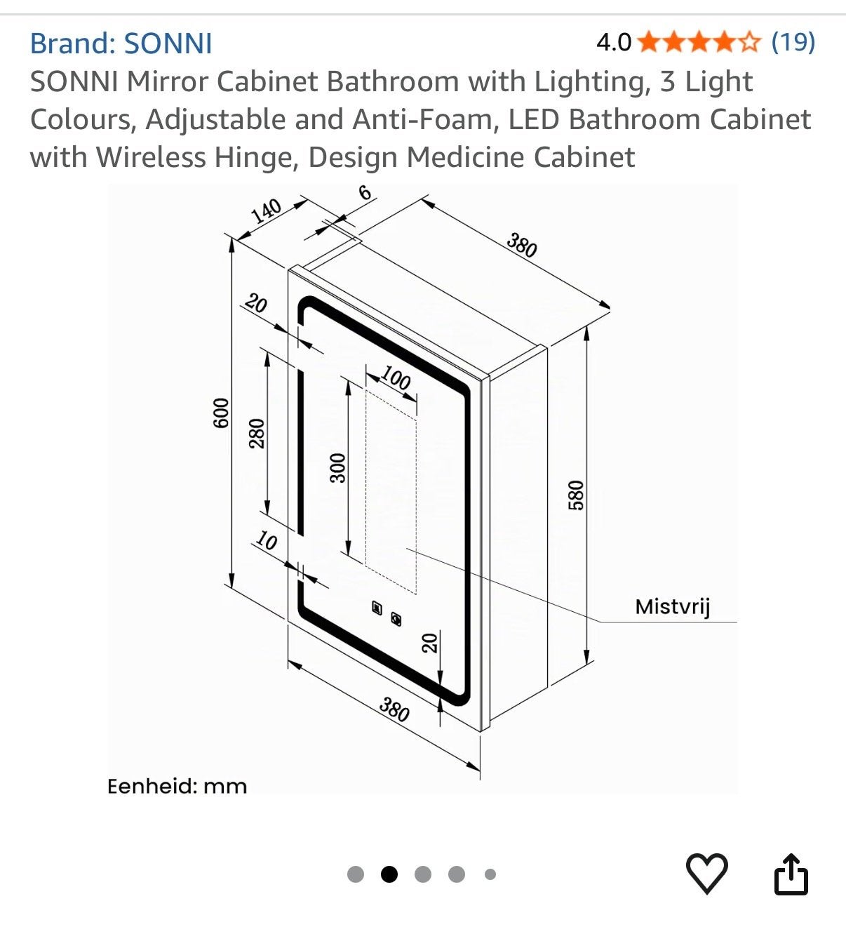 SONNI LED Spiegelkast Badkamer met Verlichting, Ophalen, Minder dan 50 cm, Spiegelkast, Nieuw