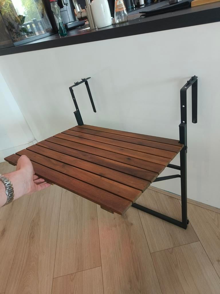 Balkon tafel acaciahout (Inklapbaar), Ophalen, Nieuw, Metaal, Verstelbaar
