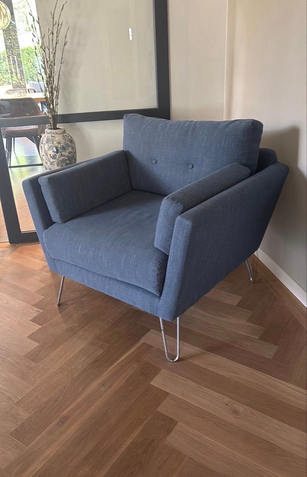 Blauwe stoffen fauteuil - Guy Laroche, Ophalen of Verzenden, Zo goed als nieuw, Stof, 75 tot 100 cm