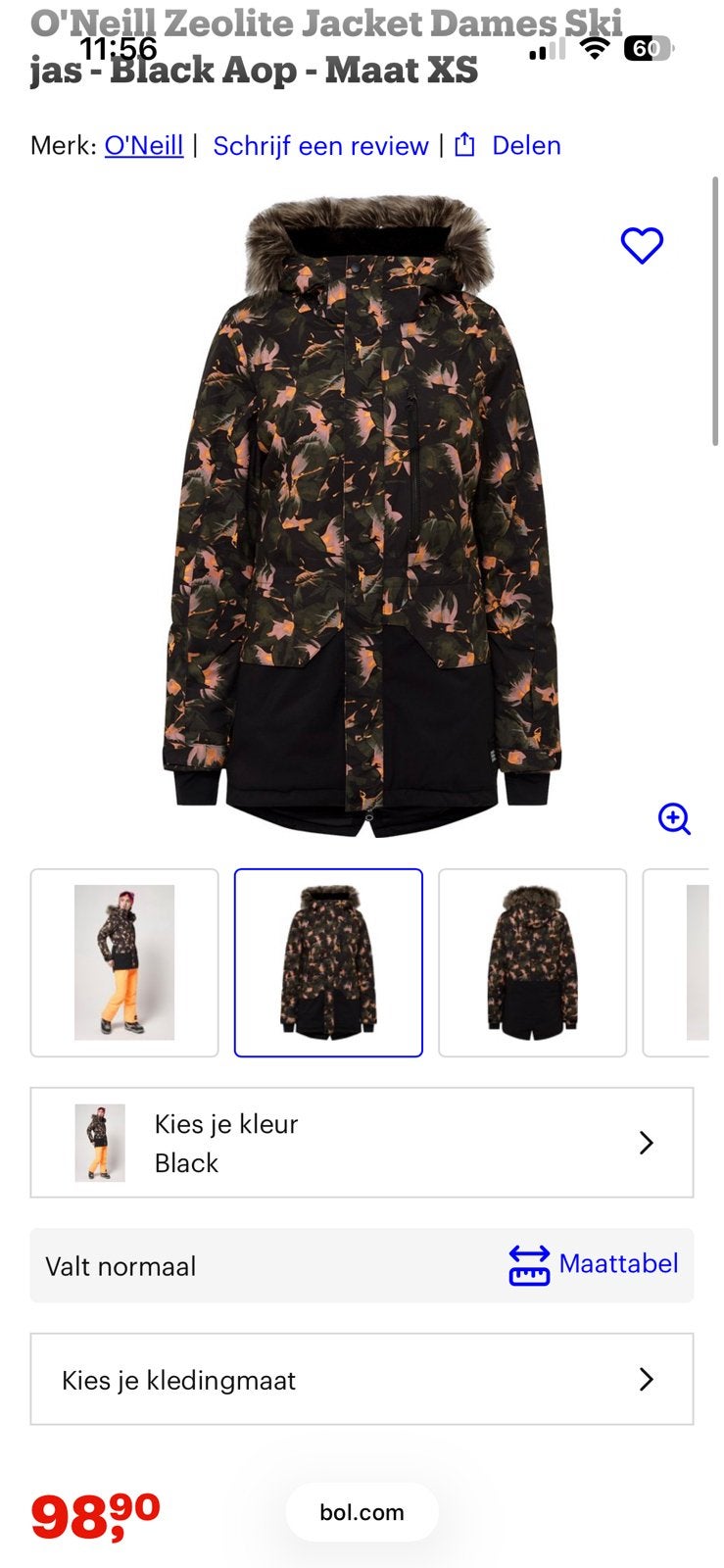 O’Neill dames winterjas maat S, Kleding | Dames, Jassen | Winter, Ophalen of Verzenden, Zo goed als nieuw, Maat 36 (S), Zwart