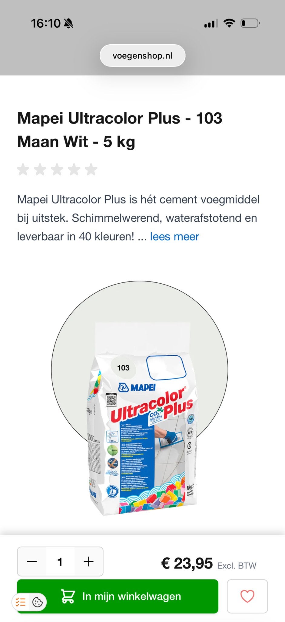 Mapei Ultracolor Plus 103 Maan Wit voegmiddel 5 kg, Ophalen, Nieuw, Overige materialen, Overige typen