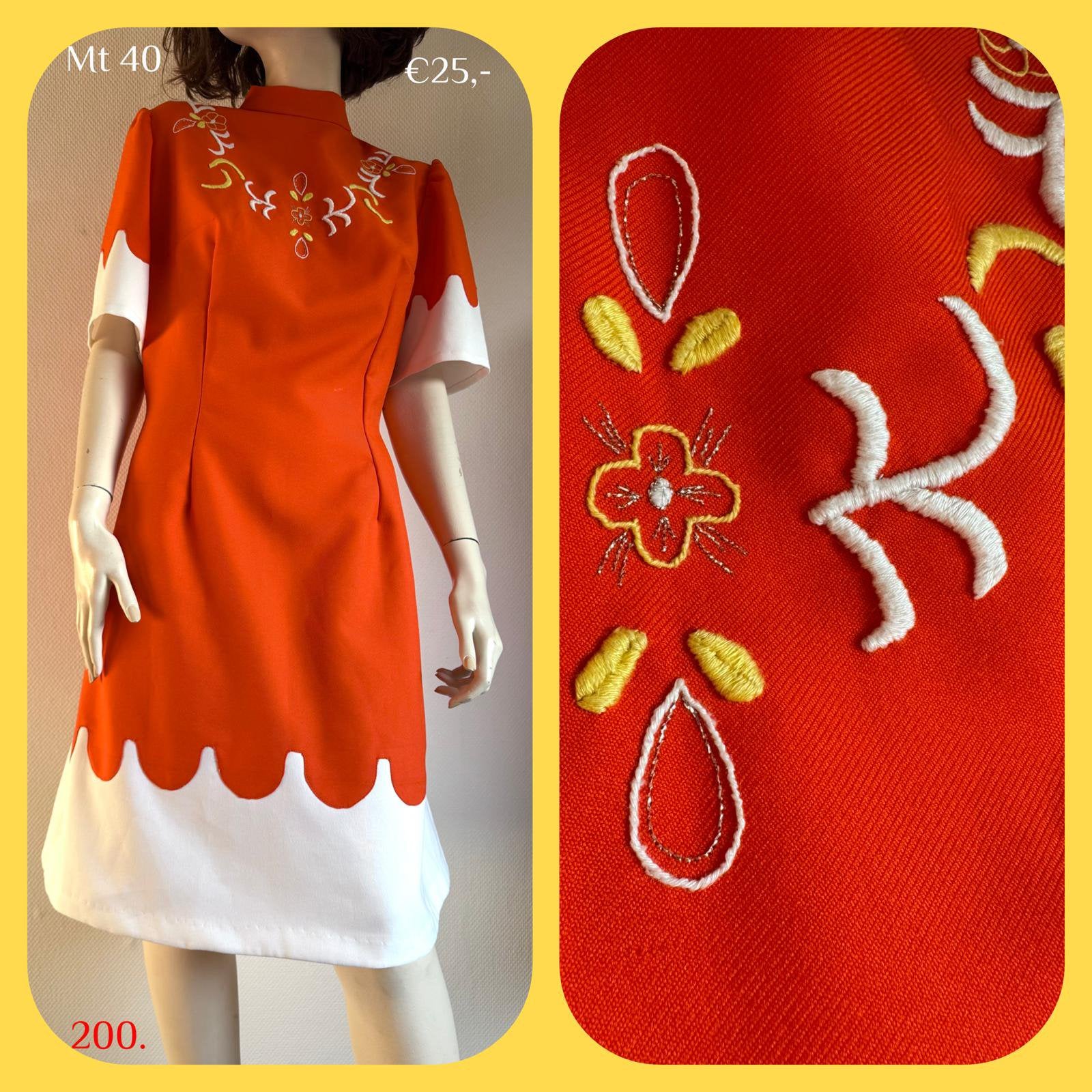 200. Vintage jurk mt 40, Maat 38/40 (M), Vintage kleertjes, Oranje, Ophalen of Verzenden