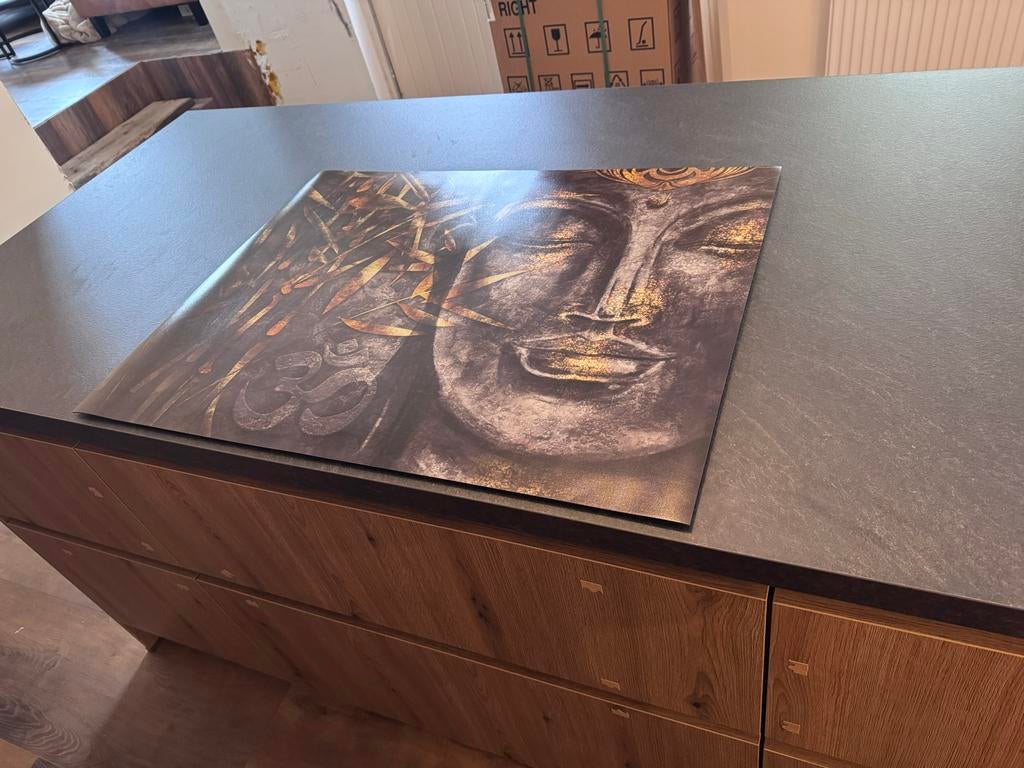 Inductieplaat beschermer 77x59 cm - Gouden Boeddha, Huis en Inrichting, Woonaccessoires | Overige, Nieuw, Goud, Oosters, Ophalen of Verzenden