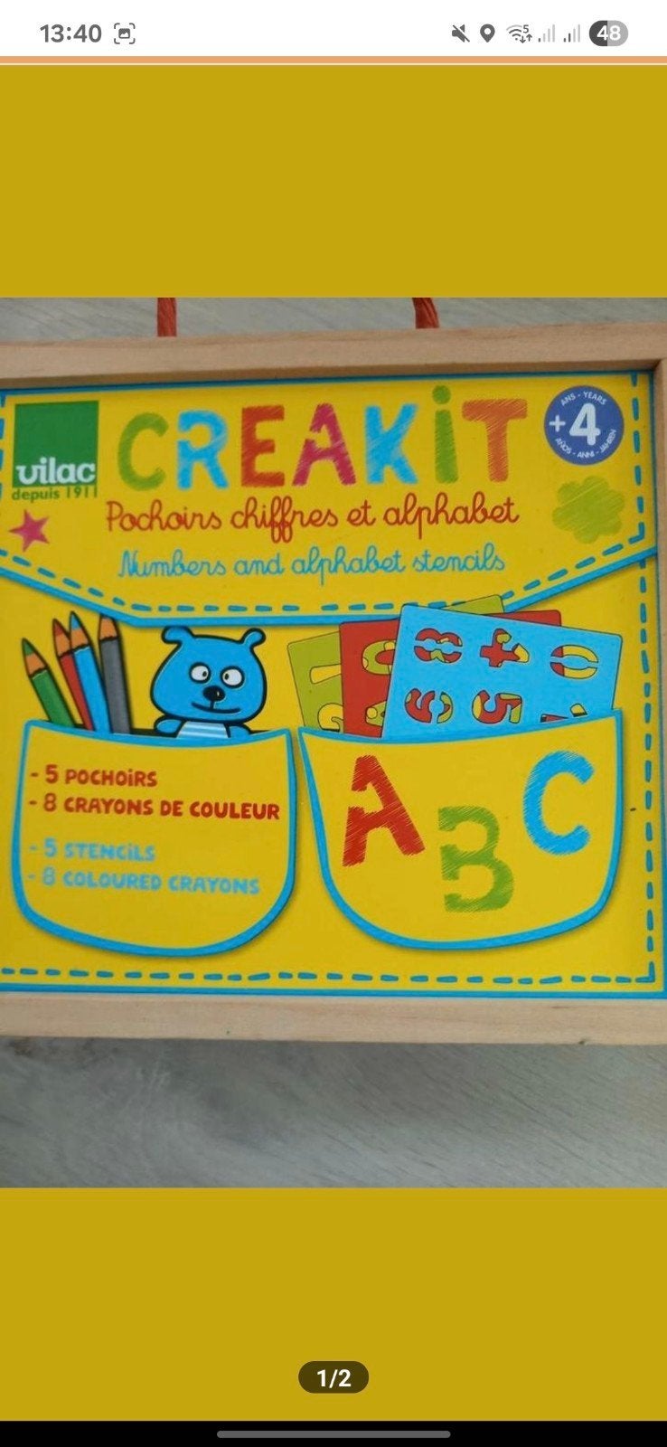Vilac Creakit Cijfers en Alfabet Stencils, Kinderen en Baby's, Speelgoed | Educatief en Creatief, Ophalen of Verzenden, Zo goed als nieuw
