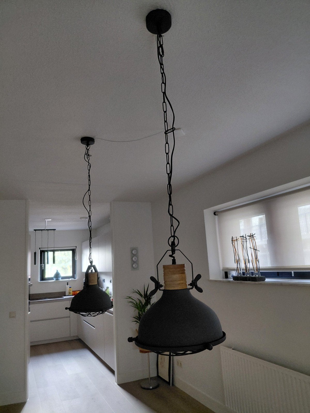hanglampen 2 stuks grijs industriëel, Ophalen, Zo goed als nieuw, Metaal, Industriëel