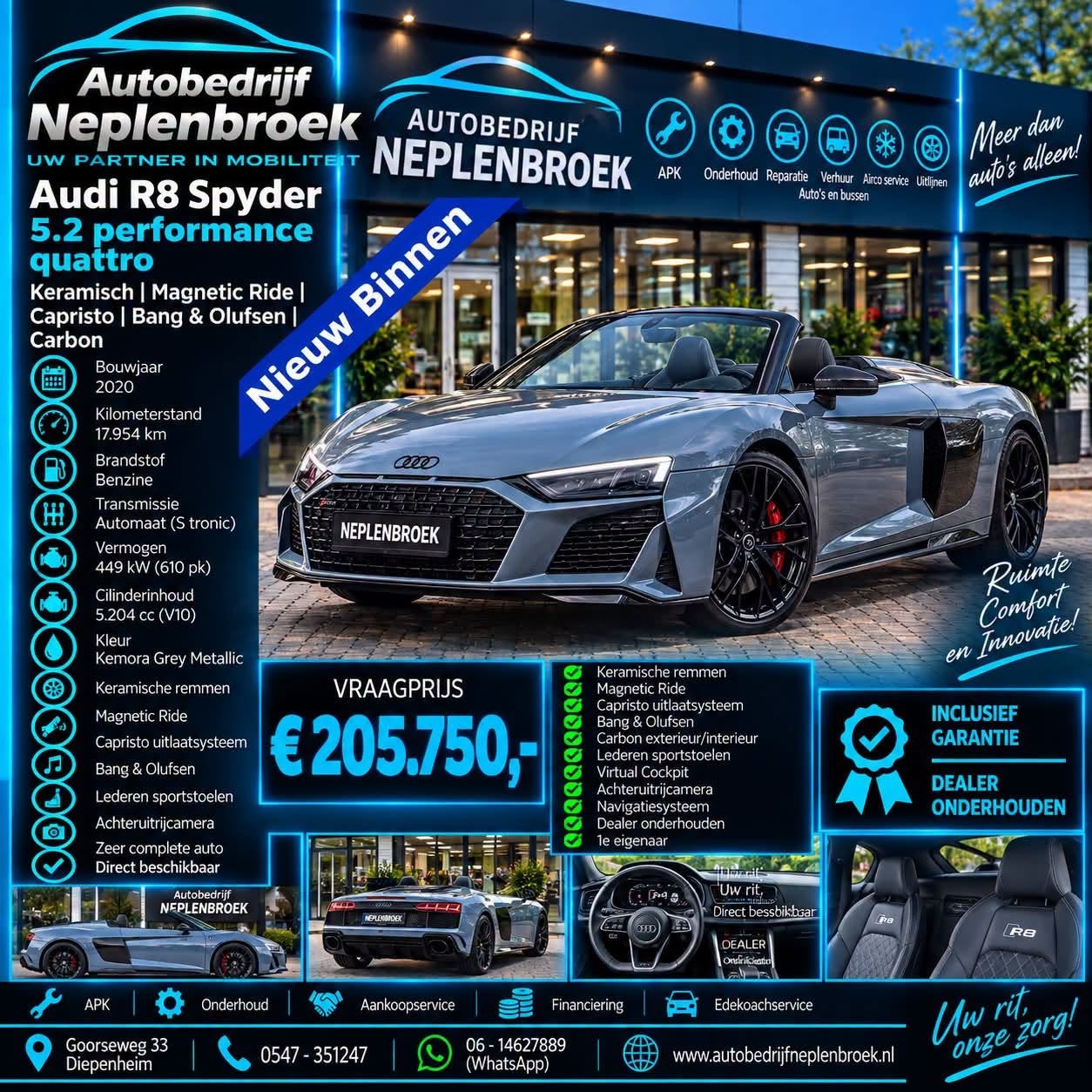 Audi R8 Spyder 5.2 performance quattro *Keramisch / Magnetic, Auto's, Automaat, Dealer onderhouden, Automatische klimaatregeling