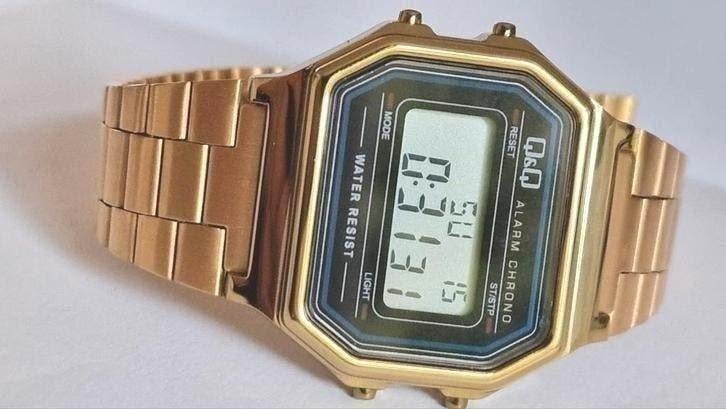 Nieuw Q&Q digitaal horloge goudkleurig Unisex, Ophalen of Verzenden, Nieuw, Staal, Overige merken