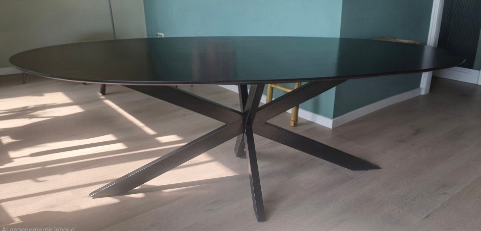 Mangohouten Ovale Eettafel Zwart met 6 Stoelen, Huis en Inrichting, Ophalen, 200 cm of meer, 50 tot 100 cm, Zo goed als nieuw