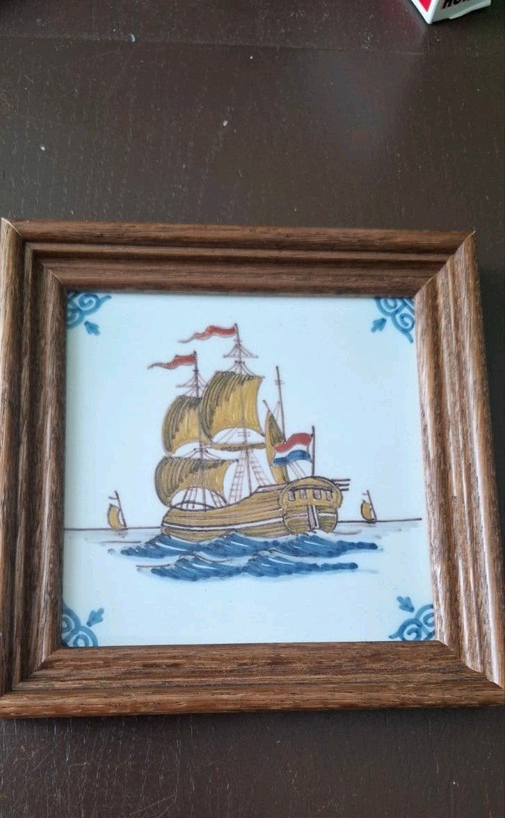 Vintage Makkum Holland-keramische tegel, nautisch huisdecor, Ophalen of Verzenden