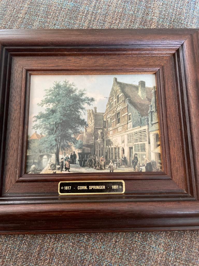 Ingelijste reproductie Cornelis Springer stadsgezicht, Ophalen of Verzenden