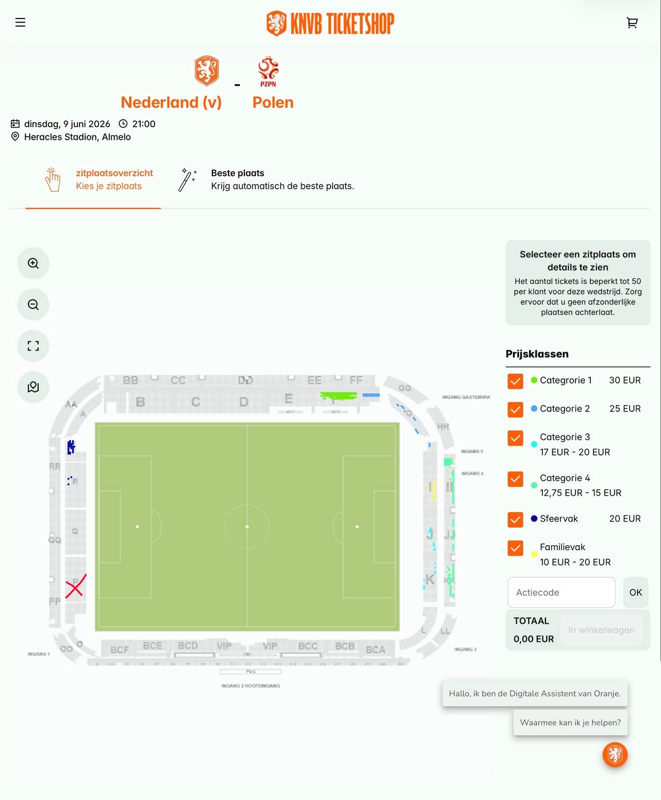4 ticket kaartjes WK kwalificatie Nederland - Polen, Tickets en Kaartjes, Sport | Voetbal, Losse kaart, Drie personen of meer