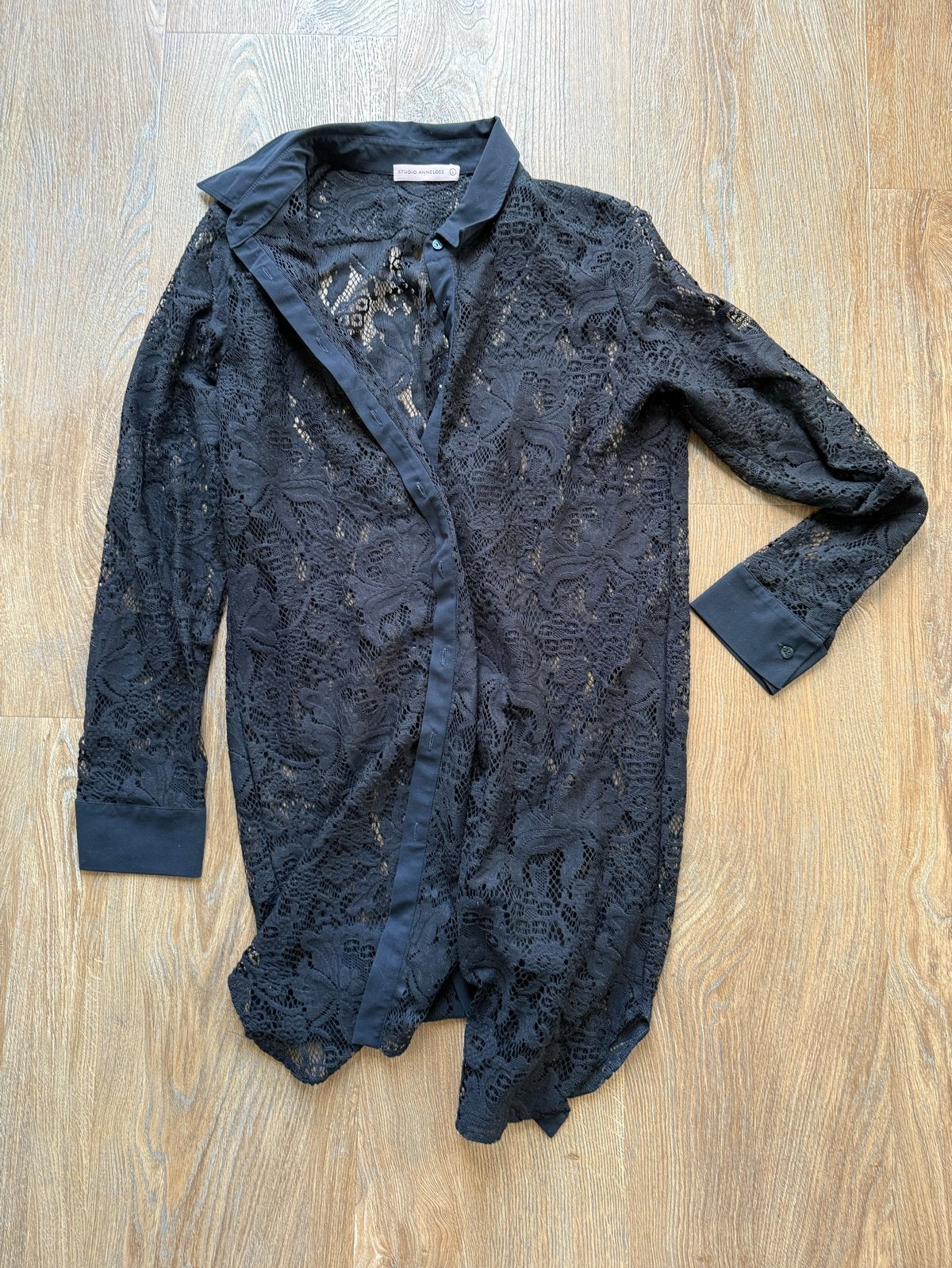 Zwarte kanten blouse van Studio Anneloes maat L, Ophalen of Verzenden, Gedragen, Maat 42/44 (L), Zwart