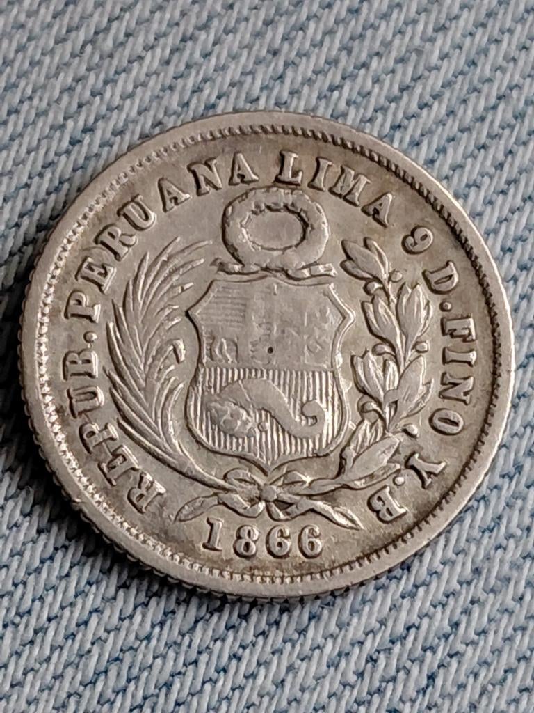 Peru 1 Dinero 1866 - Zilver, Verzenden, Zuid-Amerika, Losse munt, Zilver