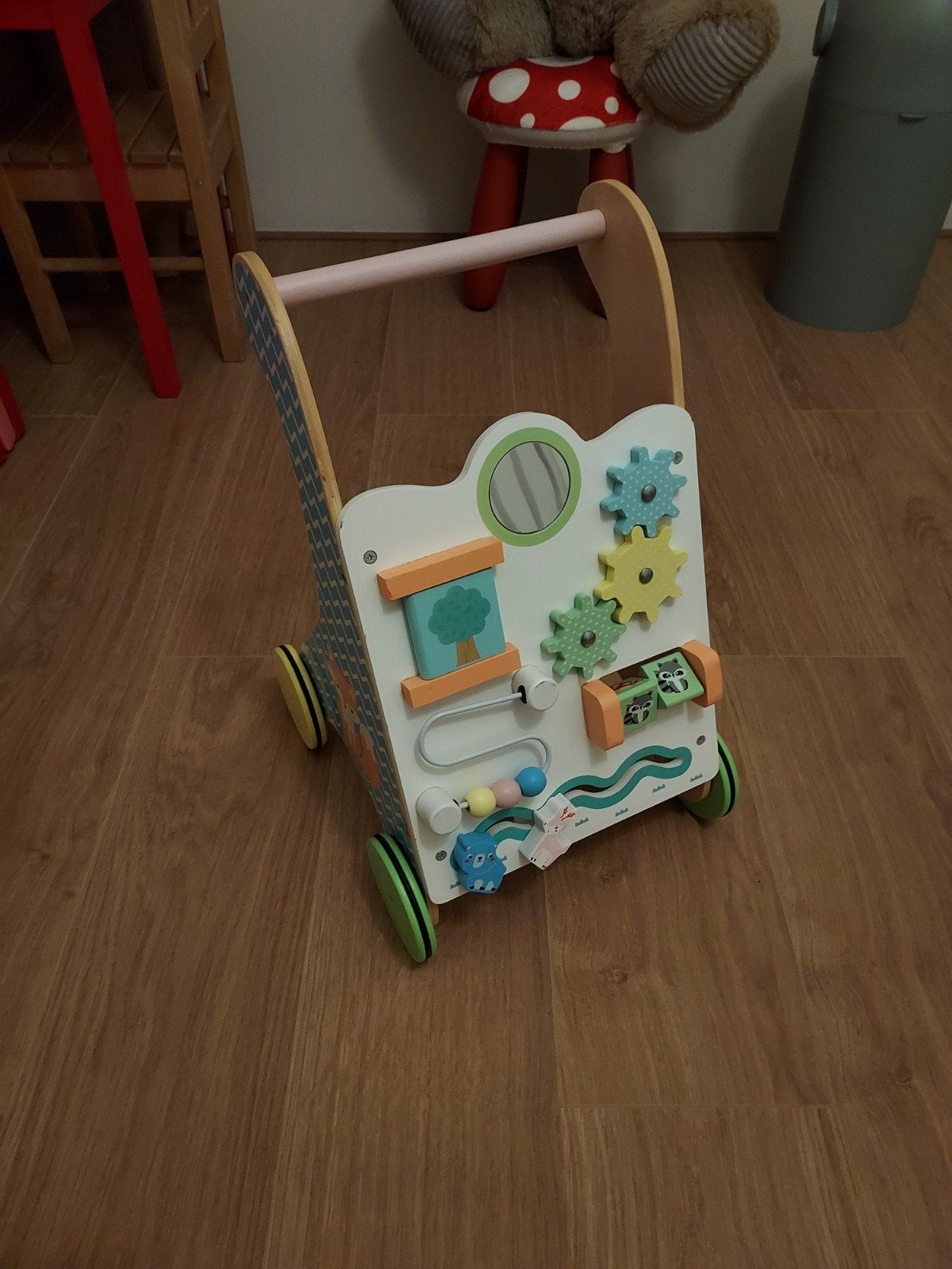 Houten Baby Walker met Bosdiertjes en Speelmogelijkheden, Ophalen of Verzenden, Zo goed als nieuw, Overige typen