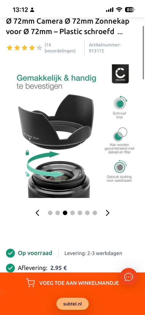 Zonnekap 72mm - Universele Camera Lenskap, Overige merken, Nieuw, Ophalen of Verzenden, 70 tot 80 mm