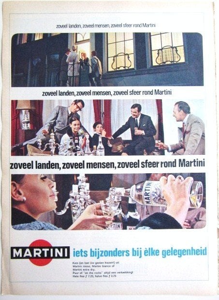 7 vintage reclames Martini drank 1965-1998 dranken, Ophalen of Verzenden, Gebruikt, Gebruiksvoorwerp