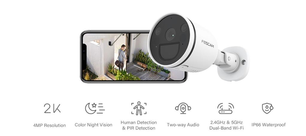 Foscam S41 4MP IP-camera incl. adapter en bekabeling, Ophalen of Verzenden, Zo goed als nieuw, Buitencamera