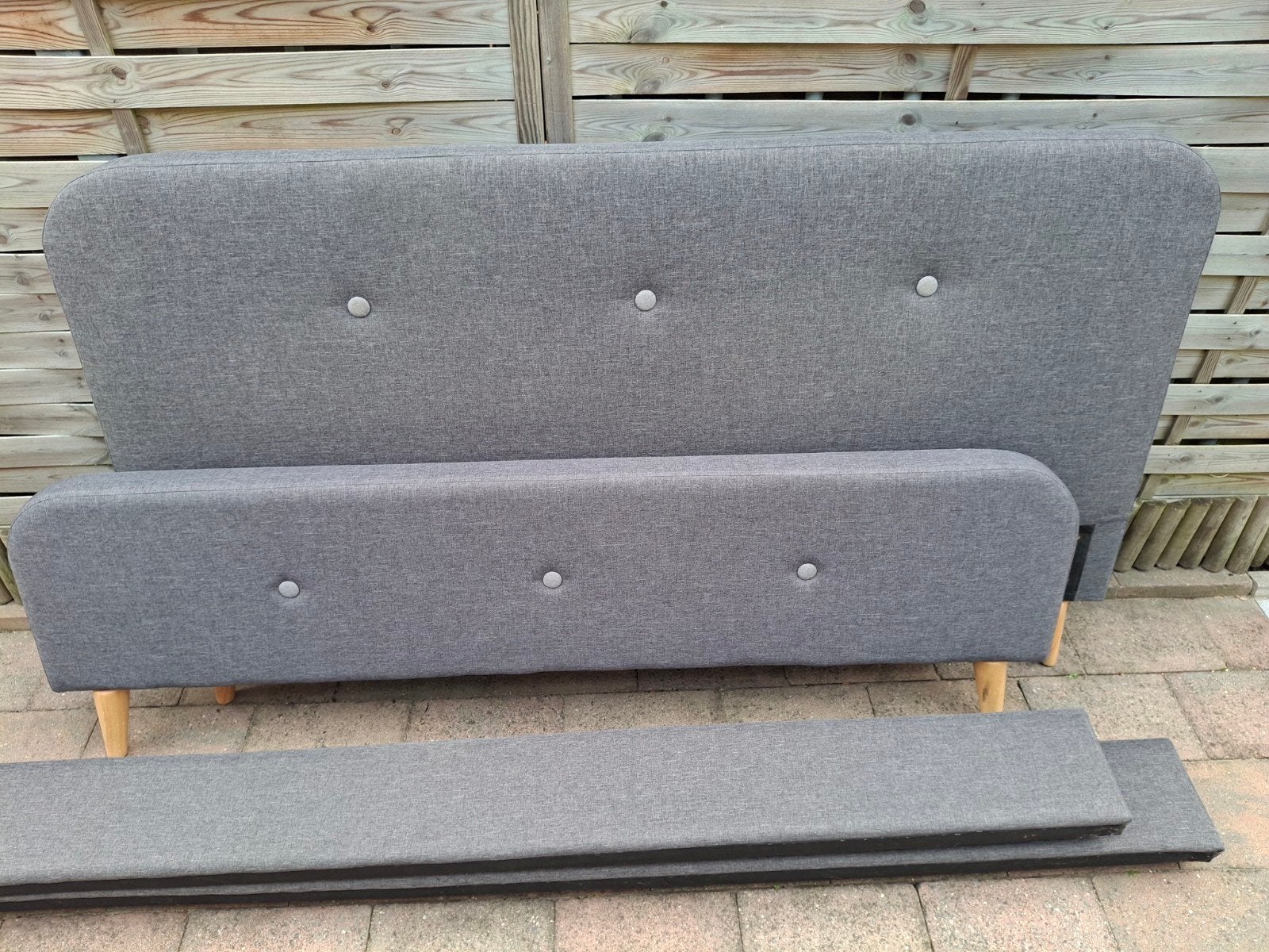Grijs tweepersoons bedombouw, gestoffeerd, Ophalen, Gebruikt, Tweepersoons, 200 cm