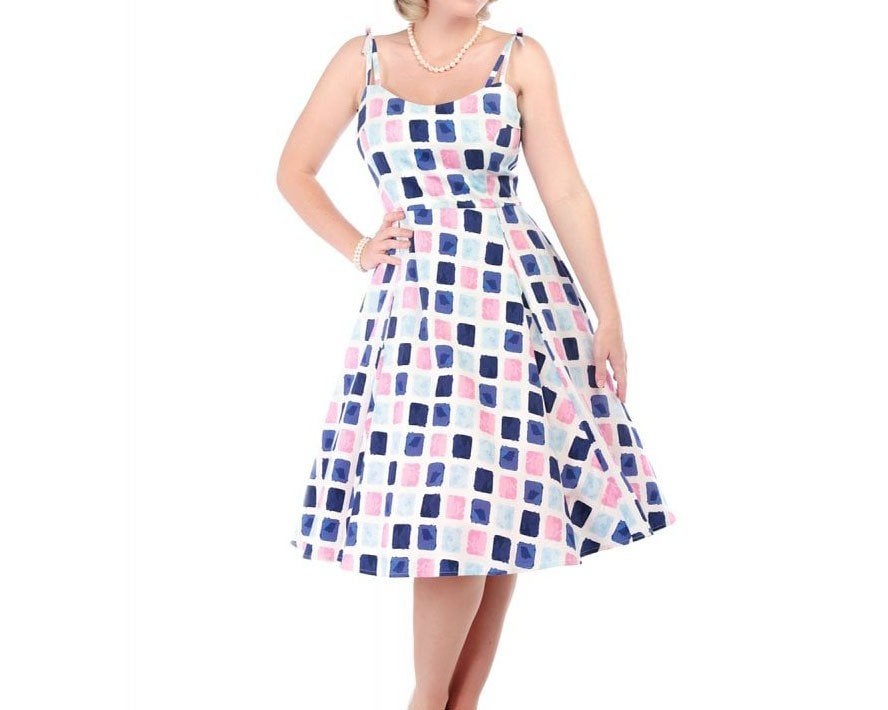 Retro Jurk van Collectif, Maat XS/34, Kleding | Dames, Meerkleurig, Ophalen of Verzenden, Zo goed als nieuw, Knielengte