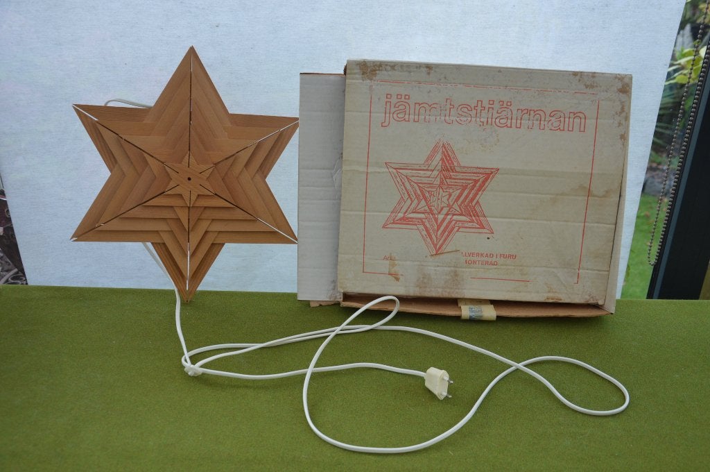 Vintage houten kerstster raamhanger met verlichting Zweeds, Ophalen of Verzenden, Gebruikt