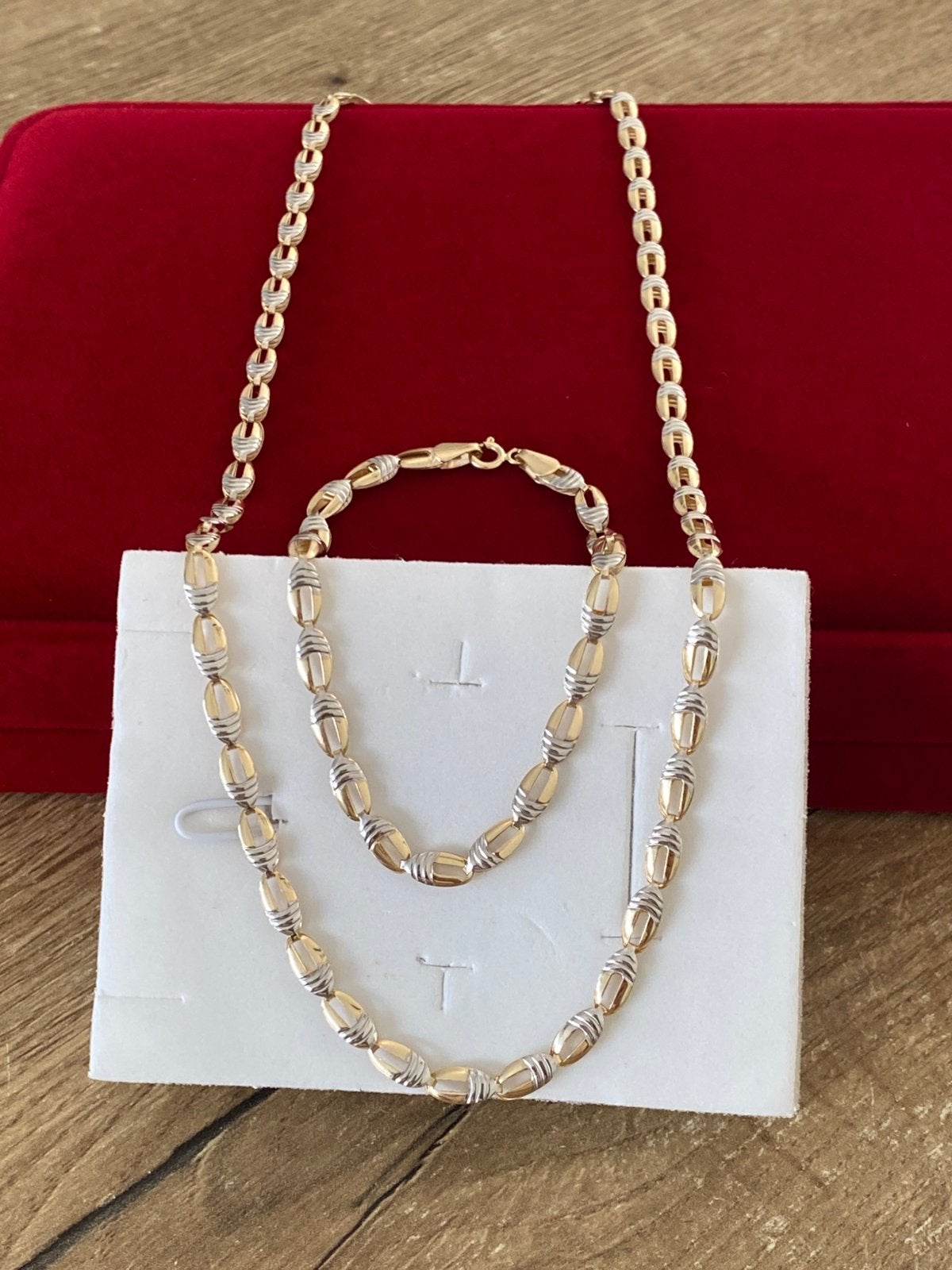 14 karaat gouden set: ketting en armband(wit en geel goud), Ophalen of Verzenden, Nieuw, Goud, Goud