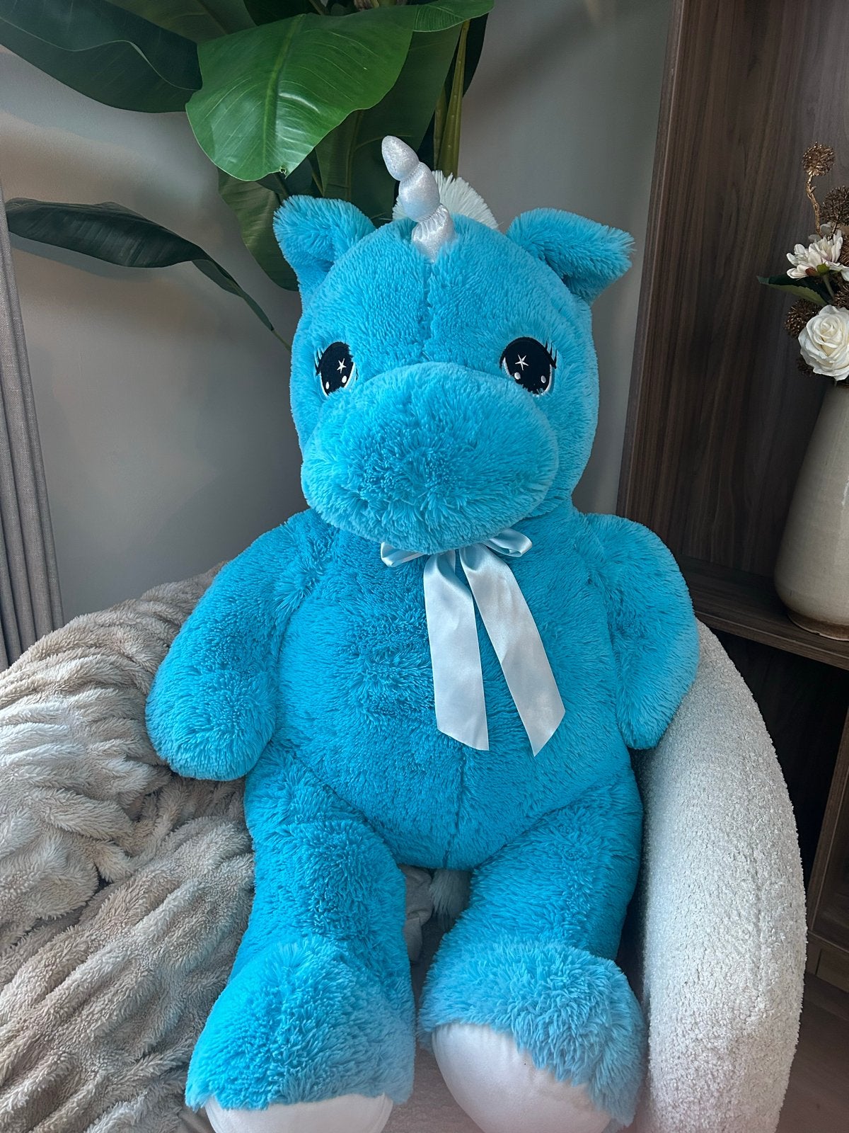 Teddy knuffelbeer eenhoorn 100cm, Ophalen, Eenhoorn, Blauw, Zo goed als nieuw