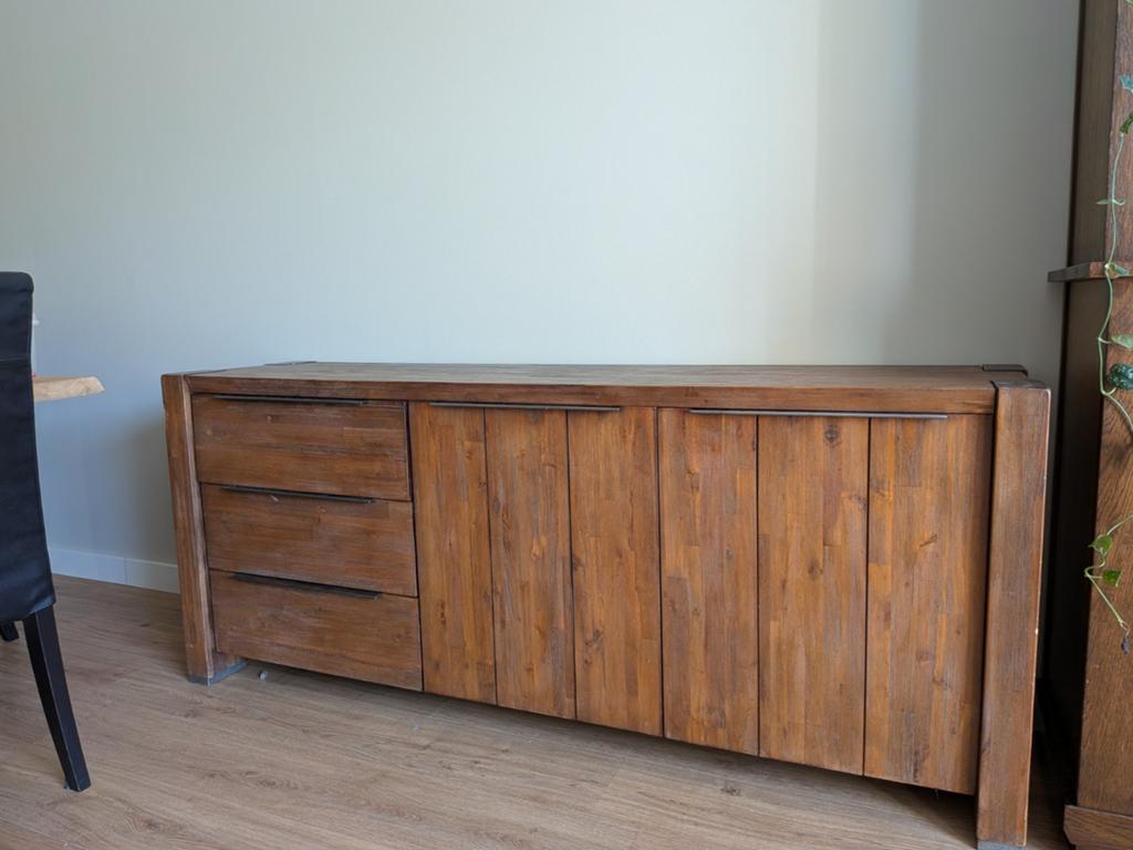 Massief teak houten dressoir, Ophalen, Zo goed als nieuw, 25 tot 50 cm, 150 tot 200 cm