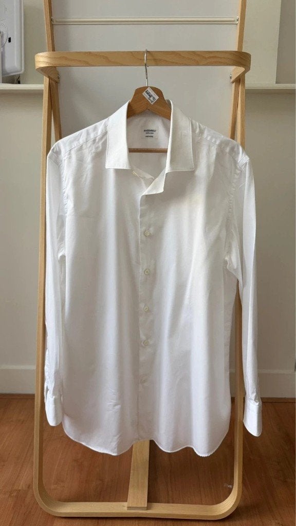 Mazzarelli Wit 100% Katoenen Overhemd Maat 41 Uitstekende, Kleding | Heren, Mazzarelli, Verzenden, Wit, Zo goed als nieuw