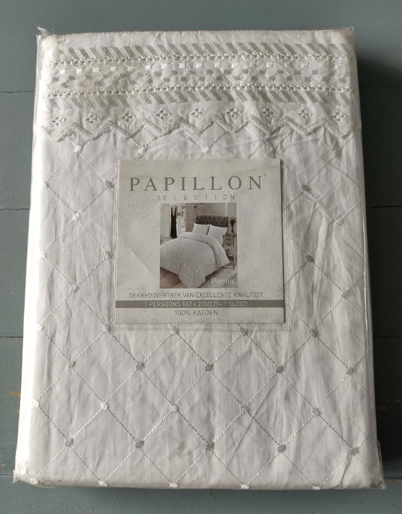 PAPILLON 1 pers.dekbedovertr.140 x 200/220+sloop, 100%katoen, Eenpersoons, Wit, Dekbedovertrek, Nieuw