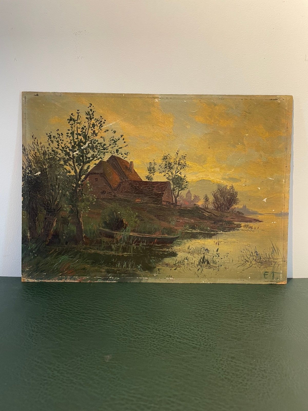 Ernst Tannert (D) - Abend an der Niers - olieverf op paneel, Antiek en Kunst, Kunst | Schilderijen | Klassiek, Ophalen of Verzenden