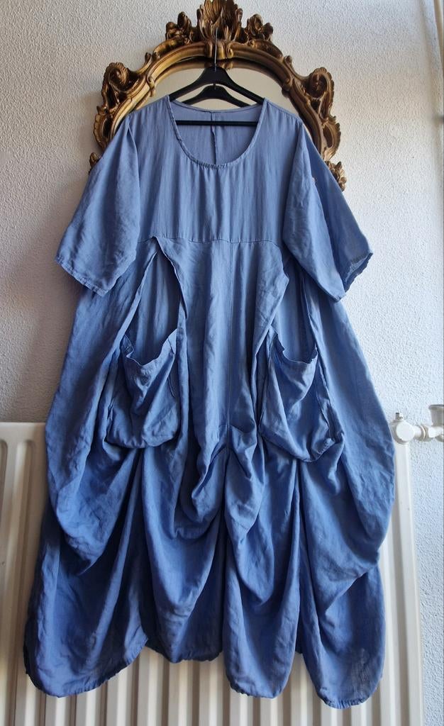 Als nieuw! Made in italy blauw linnen ophaal builen jurk, Made in Italy, Blauw, Jurk, Ophalen of Verzenden